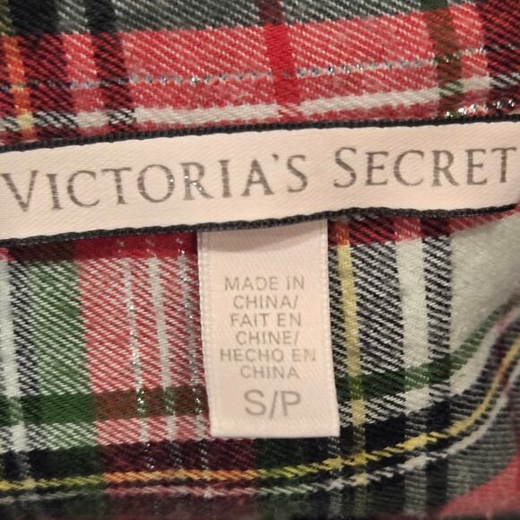 Victorias Secret Red Green Plaid Flannel Christmas Sleepshirt Cotton Blend Small - Picture 6 of 10